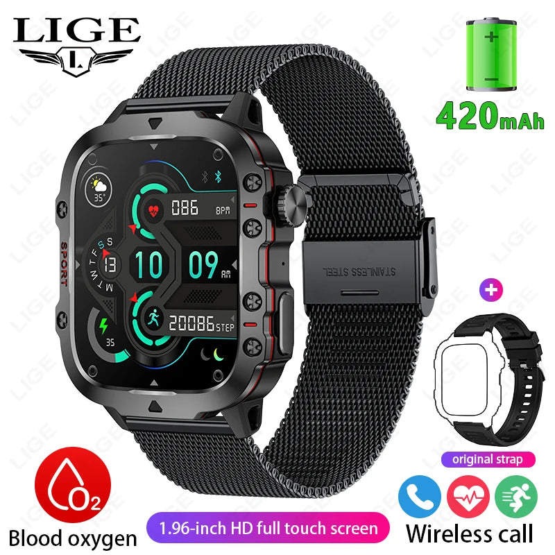 2024 New For Xiaomi Military Smart Watch Men IP68 5ATM Outdoor Sports Fitness Tracker Health Monitor 1.96" BT Call Smartwatch