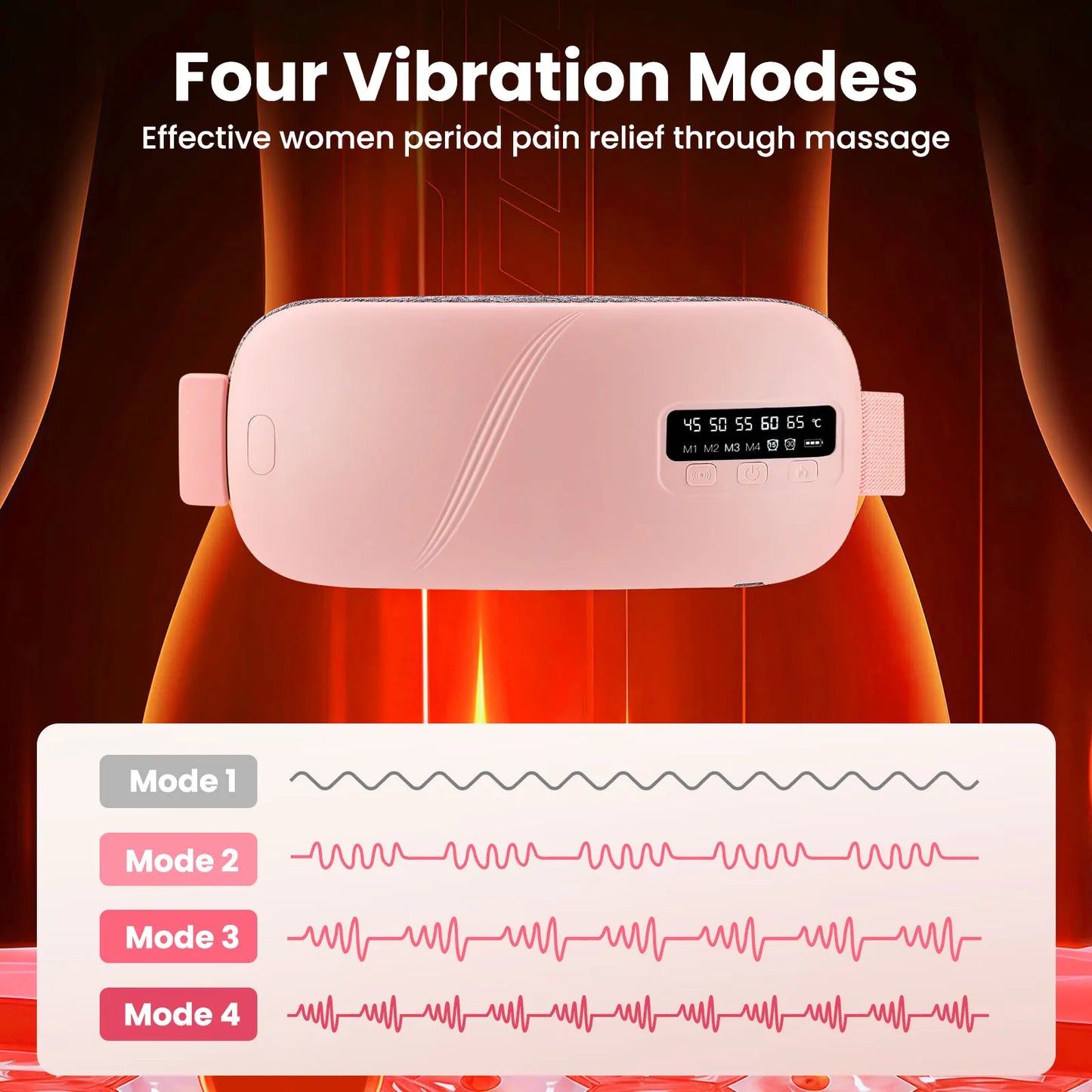 5 Modes Electric Heating Vibration Waist Massage Belt Smart Warm Palace Women Menstrual Heating Pad for for Cramps Period Relief