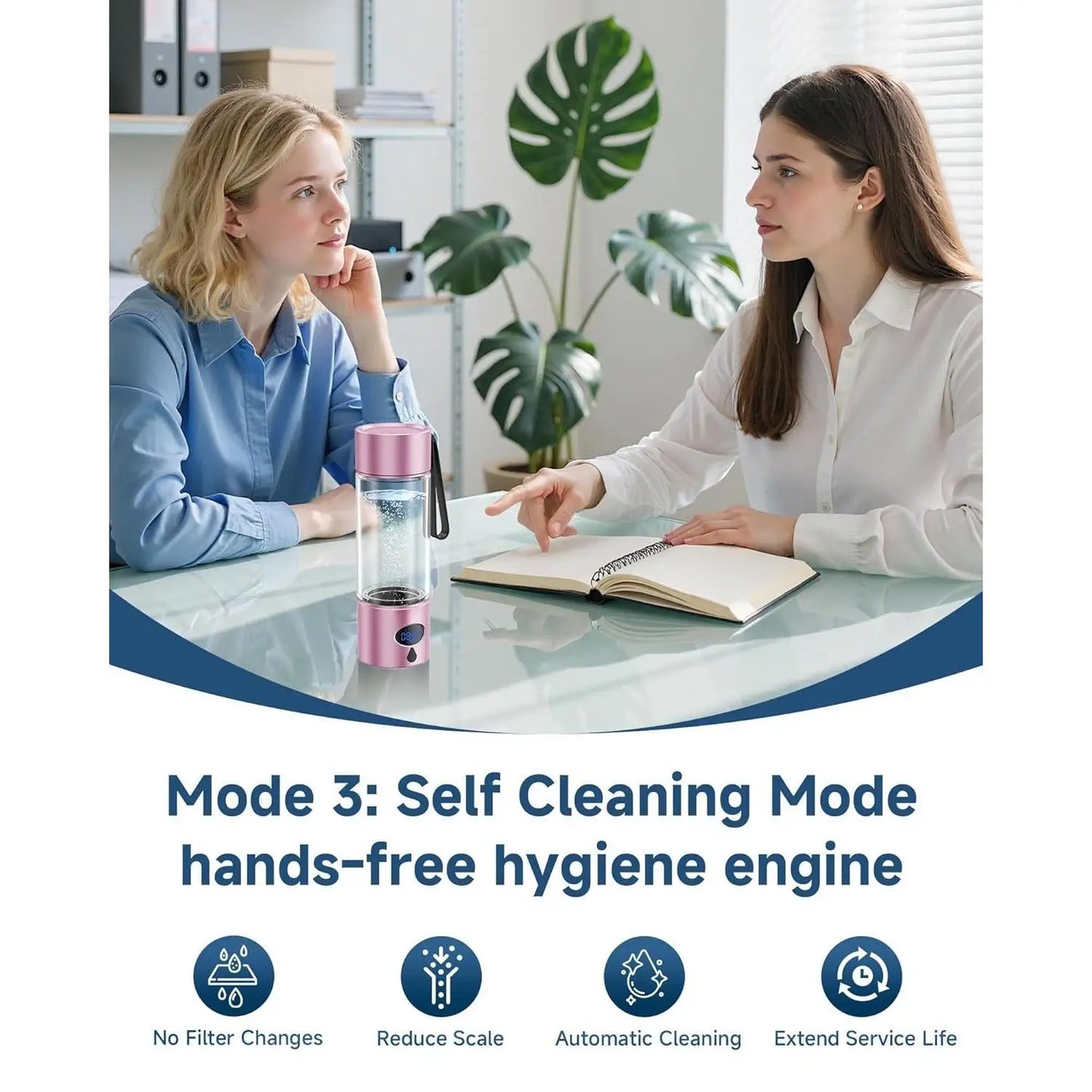 Hydrogen Water Bottle - 5000 PPB in 8 Minutes, Cyclic Mode for 8 Hours, Self Clean, Aluminum & Glass, 360ml Capacity, for Travel