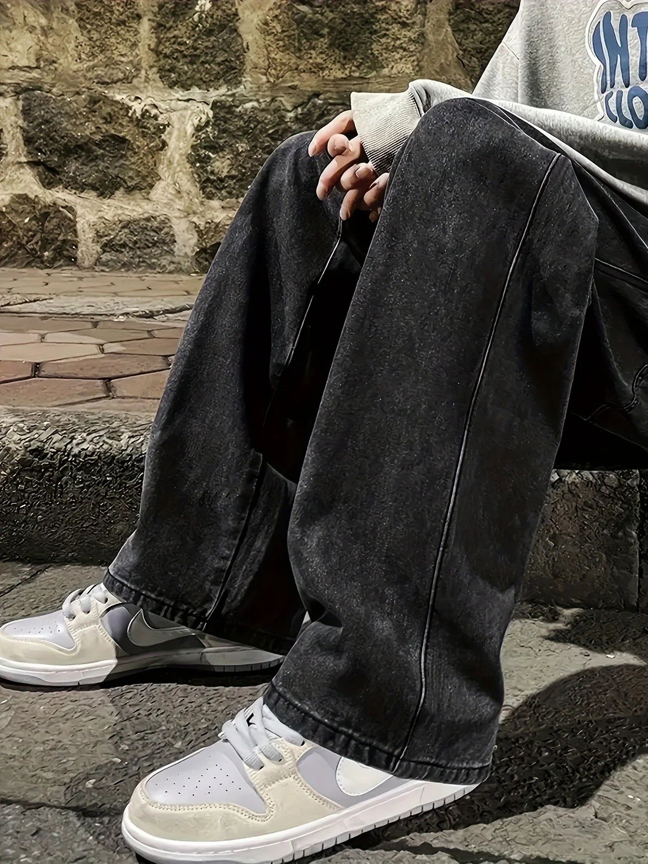 Men's Regular Fit Multi-Pocket Jeans - Street Style Cotton Blend Denim, Black & Gray, Non-Stretch, All-Season Wear, Classic Design