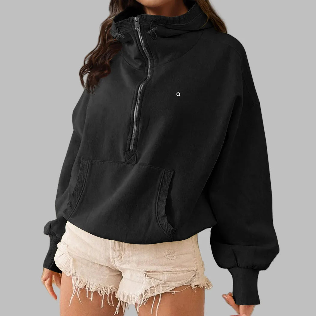 2025 Women's Outdoor Hooded Sports Zipper Drawstring Long Sleeve Top Daily Casual Loose Yoga Hoodie