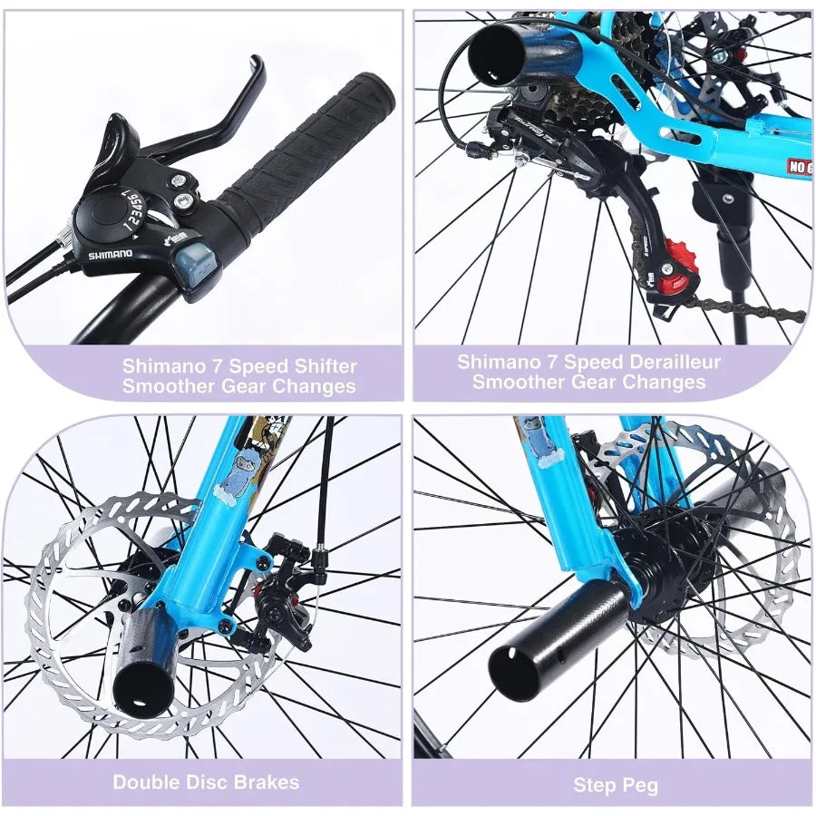 26 Inch BMX Style Mountain BikeMTB 7 Speeds Bicycle Dual Disc Brake Bicycles City Bike4 Step PegsBMX Handlebar Mountai