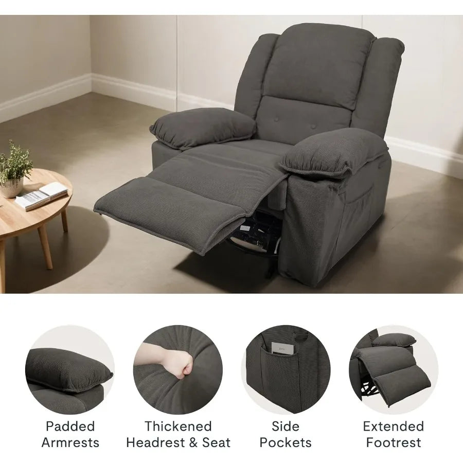 Rocker Recliner Chair for Adults - Massage Rocker Recliner Chair w/Heat & Vibration, 270° Swivel Glider Single Sofa fo