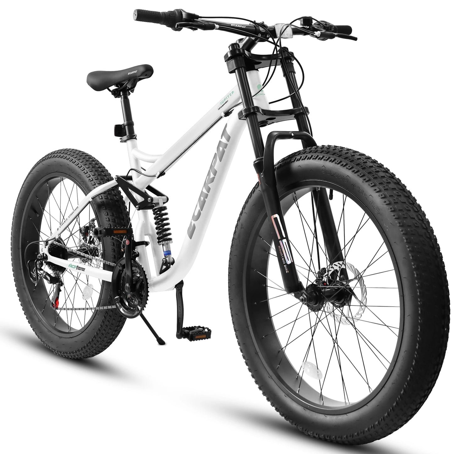 26 inch Mountain Bike, Full-Suspension 21 Speeds Drivetrain with Disc-Brake MTB Bicycle, 26*4" Fat tire Bike for Men or Women.