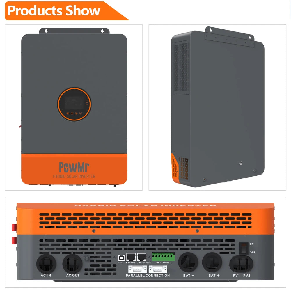PowMr Split Phase MPPT Solar Inverter 10KW Rated Power 120/240VAC Output 48V LithiumBattery Dual MPPT Tracker 200A Charger