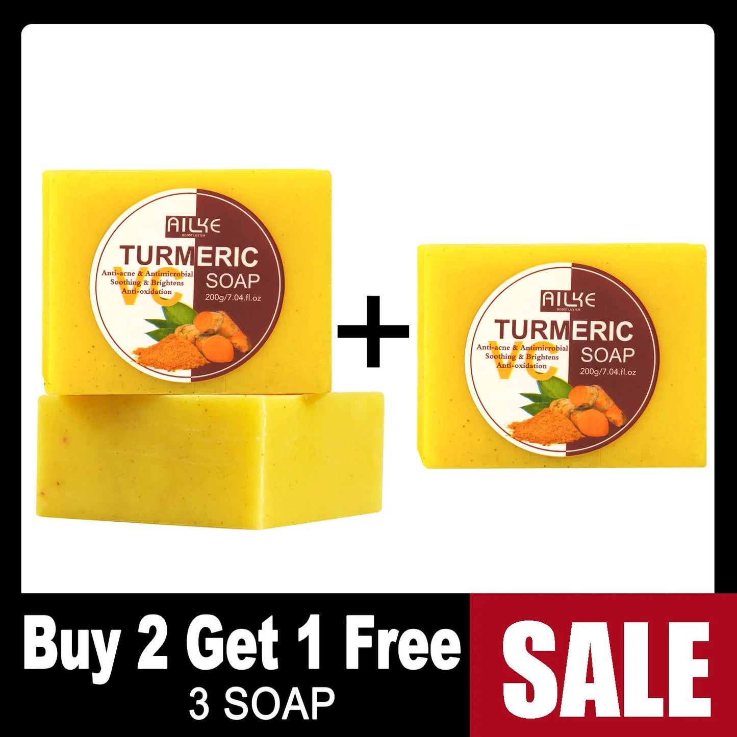 AILKE Organic Turmeric Skin Care Set, Reduce Acne, Cleaning Skin, Exfoliation, Whiten Skin, Even Skin Tone, Improve Dry Skin