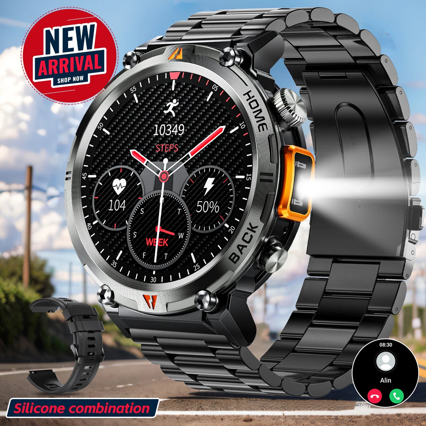 LaNikar 2025 KE3 Bluetooth Call Smart Watch Men Full Touch Screen Health Monitor With steel ring Men SmartWatch For IOS Android