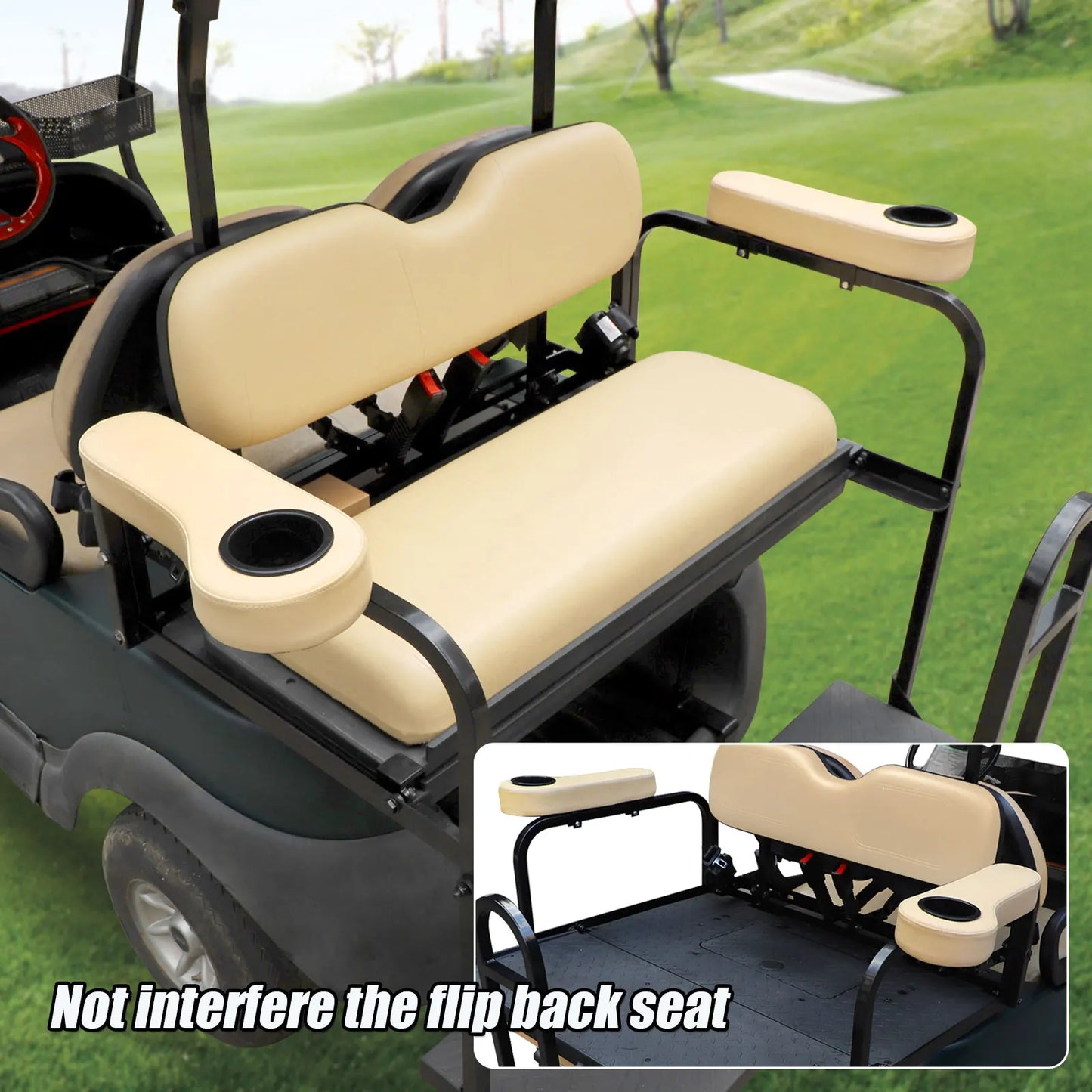 Roykaw Golf Cart Armrest with Cup Holder Compatible with EZGO Club Car Yamaha - Upgrade Support Frame/No Drilling Required-Beige