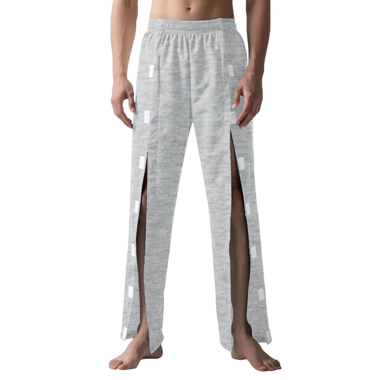 Men s Adjustable Waistband Solid Color Tear Away Pants with Open Bottom Design for Post-Surgery Comfort and Convenience