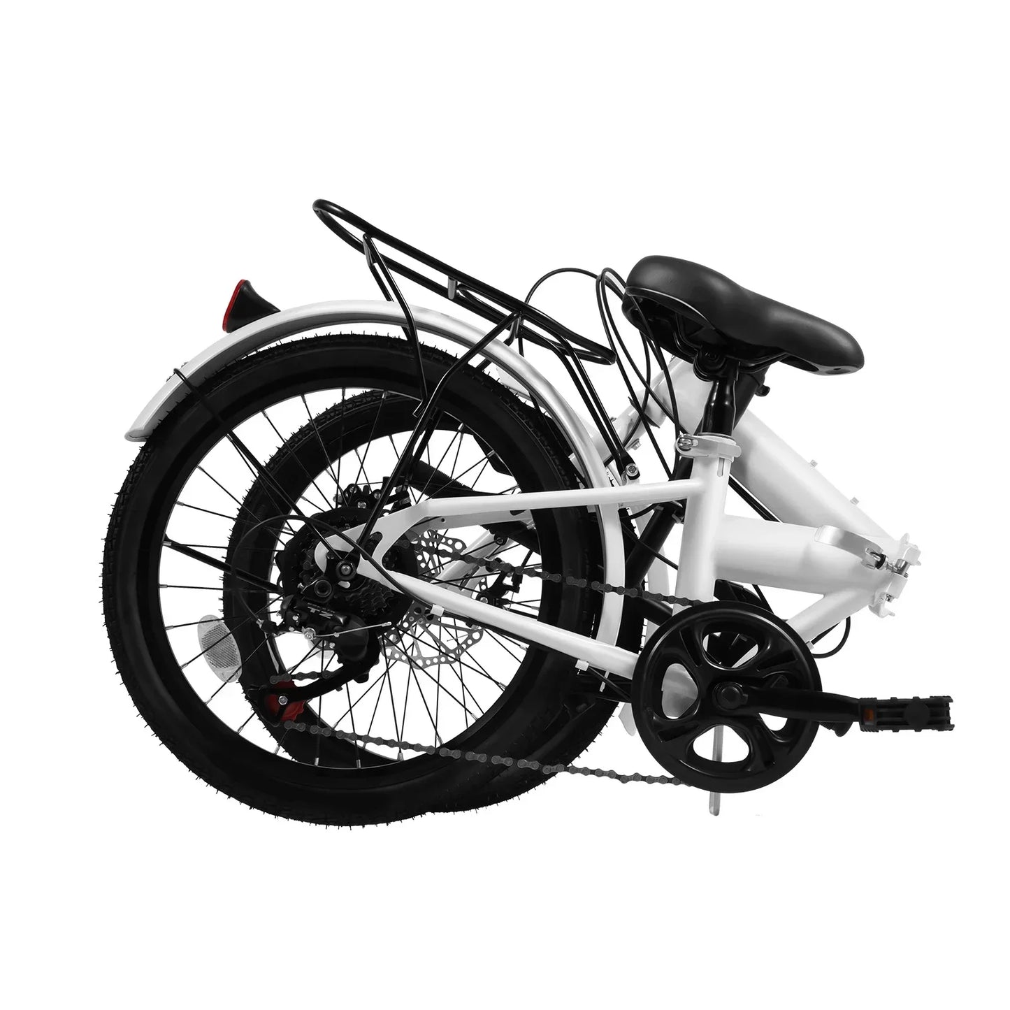 7 Speed Folding City Bicycle for Adults,White Iron T-Shaped Frame with Disc Brake,Height Adjustable Seat Portable Commuter Bike
