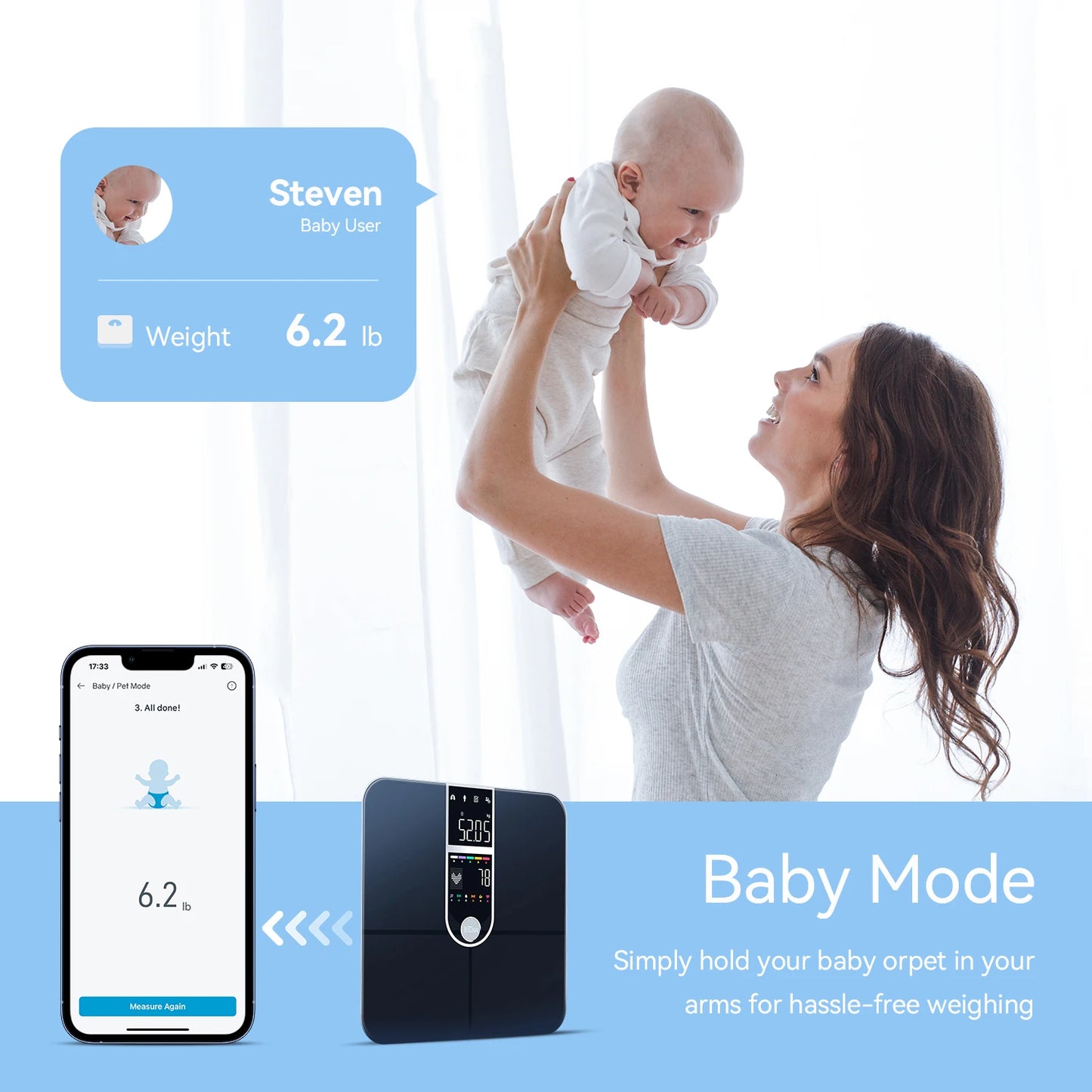 Scale for Body Weight, Smart Scale with 8-in-1 VA Display, High Precision Bathroom Digital Scale for Body Weight Heart Rate BMI