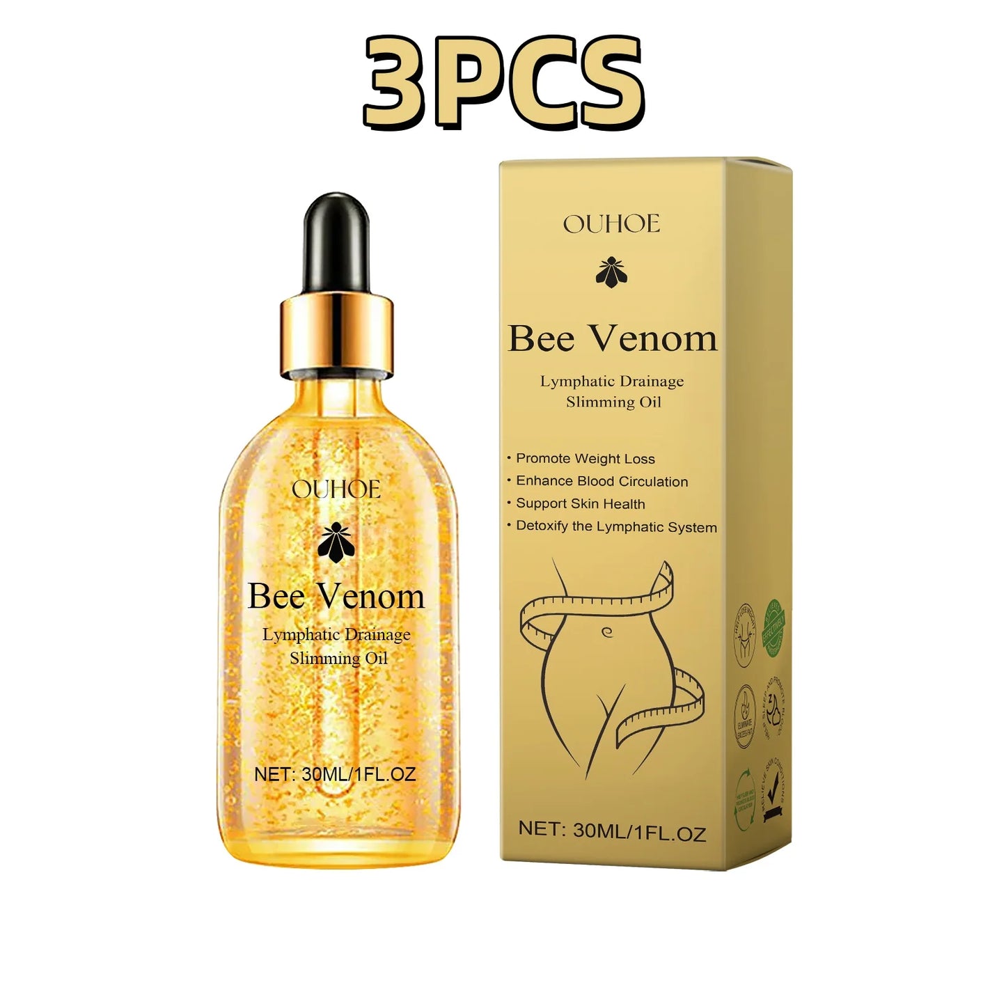 30ml Ouhoe Bee Venom Lymphatic Fat Reduce Body Shaping Oil Detoxification Swell Reduction Tighten Enhance Abdominal Fat Oil