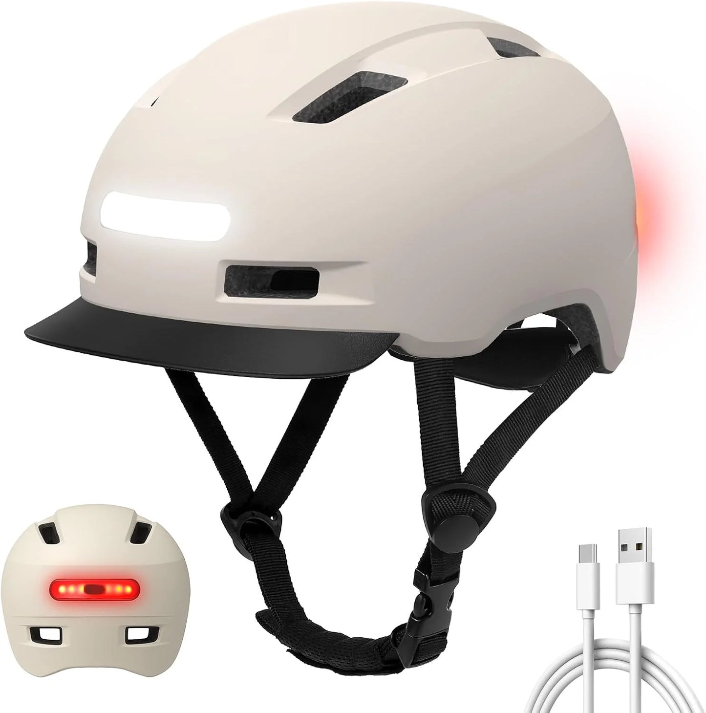 5types of male and female bicycle helmets with USB lights and sun visors including adult helmets for mountain racing skateboardi
