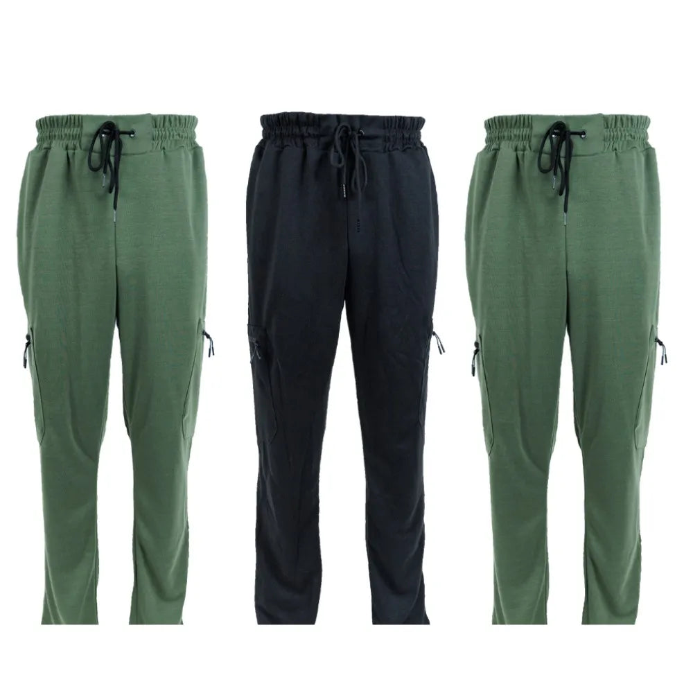 3 Pack Men's Fleece Lined Slim Fit Casual Tech Jogger Sweatpants Zipper Pockets GYM Track Pants S-3XL
