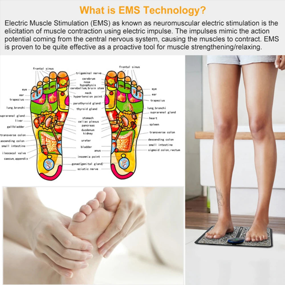 EMS Foot Massage Pad 6 Modes 9 Levels Electric Stimulator Massager Unit Rechargeable Leg Reshaping Muscle Pain Relax Massage Mat