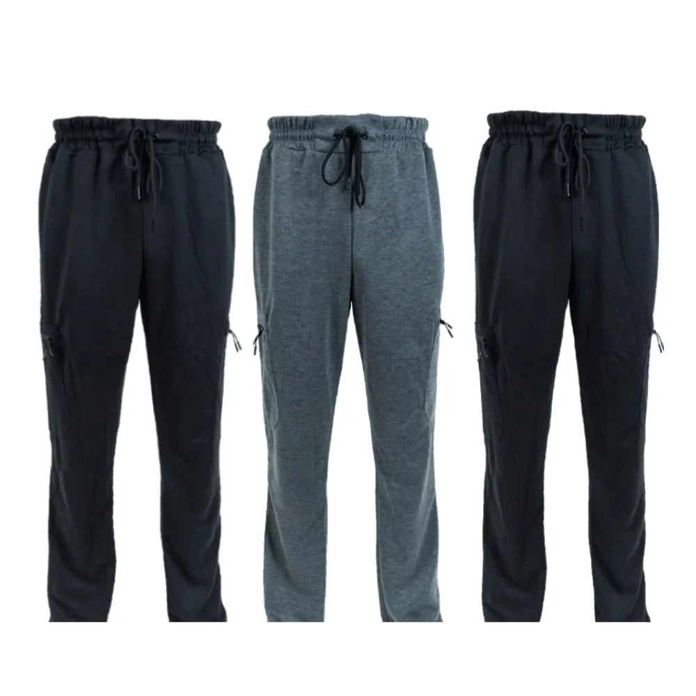 3 Pack Men's Fleece Lined Slim Fit Casual Tech Jogger Sweatpants Zipper Pockets GYM Track Pants S-3XL