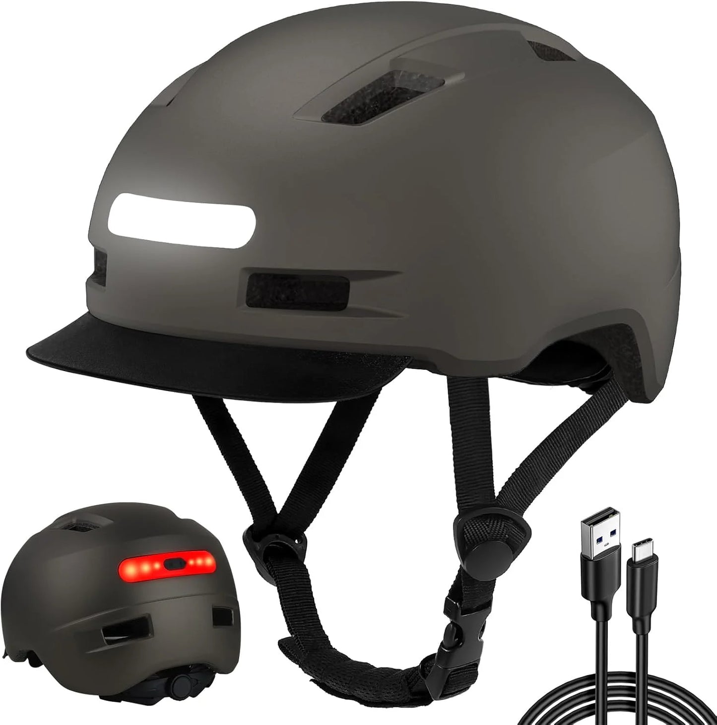 5types of male and female bicycle helmets with USB lights and sun visors including adult helmets for mountain racing skateboardi