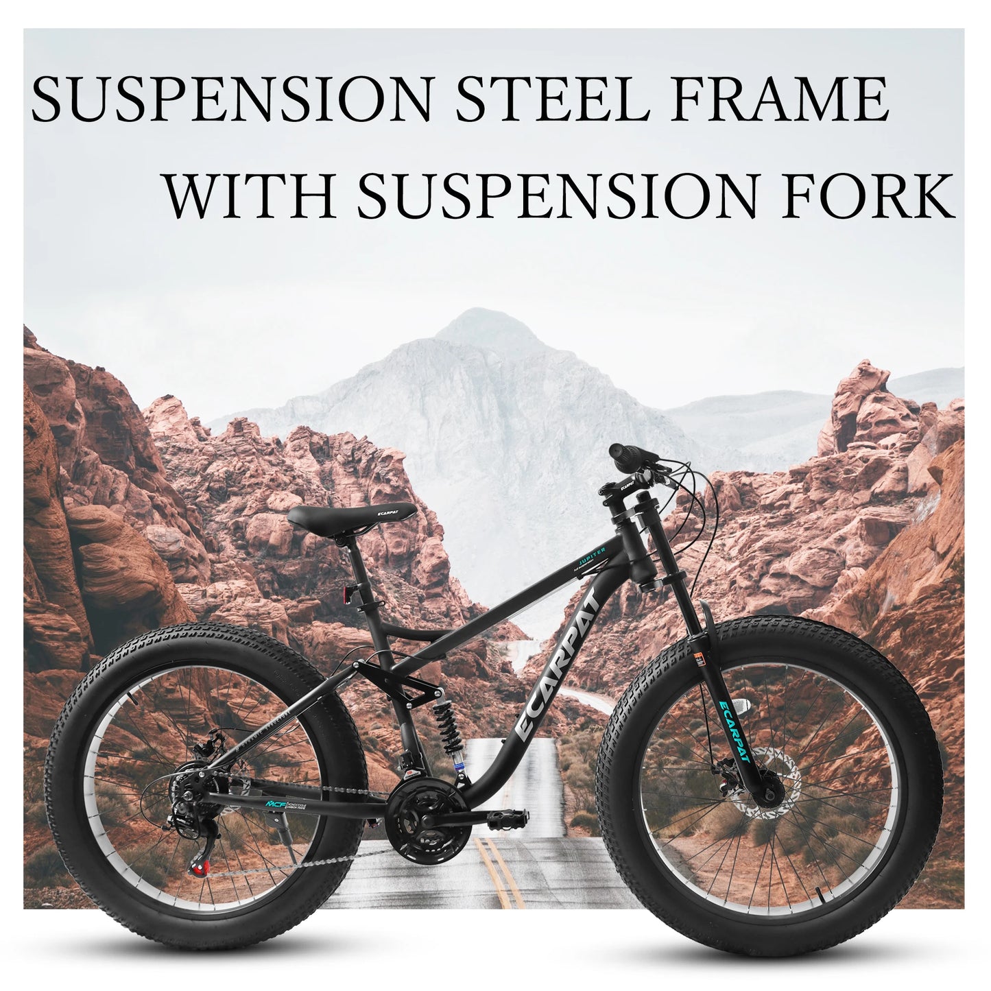 26 inch Mountain Bike, Full-Suspension 21 Speeds Drivetrain with Disc-Brake MTB Bicycle, 26*4" Fat tire Bike for Men or Women.