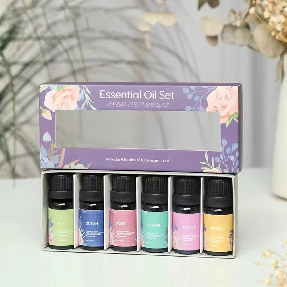 6-Piece Luxury Essential Oil Kit for Diffusers - Lily, Jasmine, Lemon, Ocean, Rose, Sakura Scents
