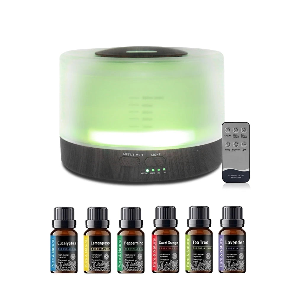 16.91oz Oil Diffuser  Relaxing Aromatherapy, Air Humidification, Mood Lighting & Auto Safety Shut-Off (6 Oils Included)