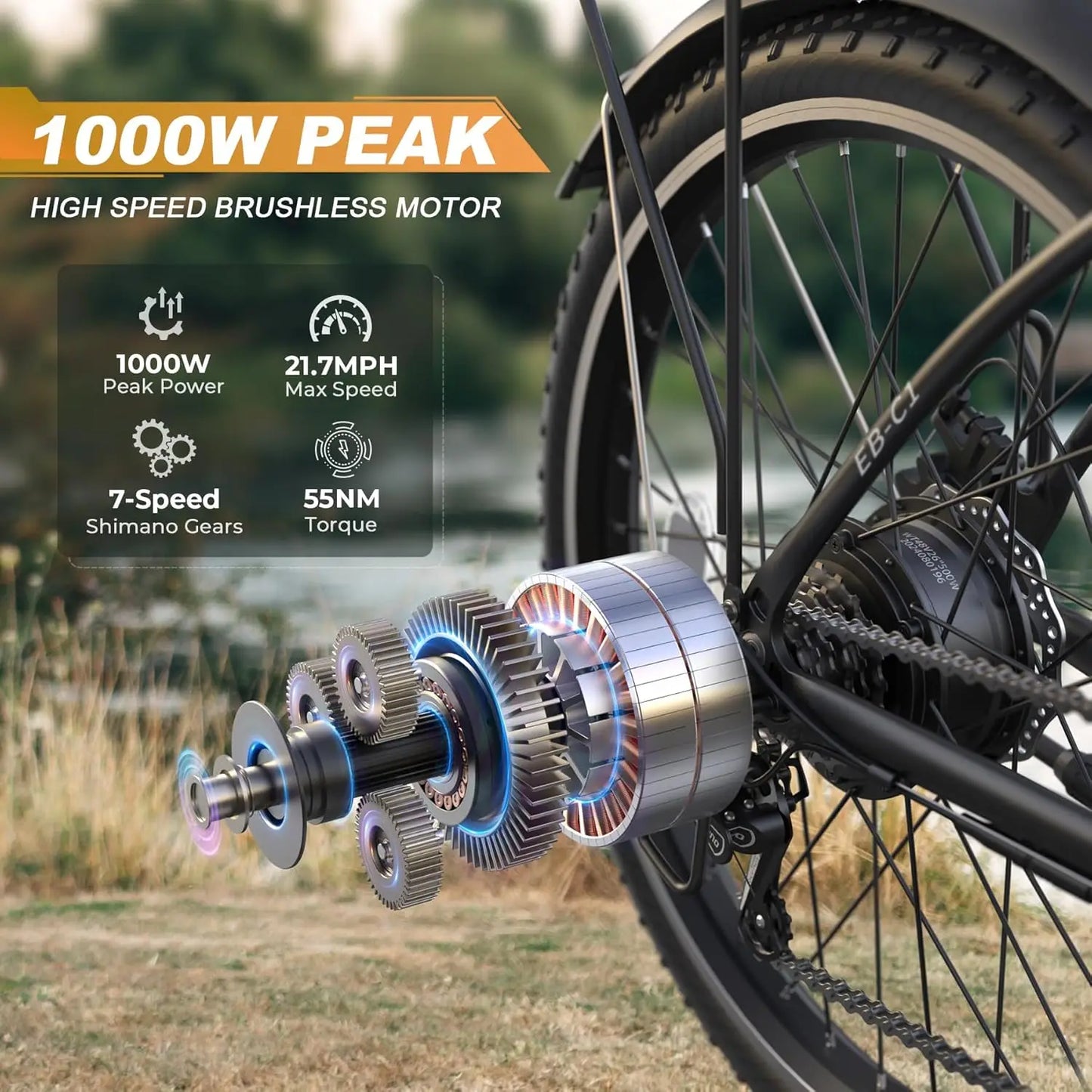 Electric Bike for Adults, 26" City Cruiser Ebike with 1000W Peak Motor, 21.7MPH 50 Miles Commuter Adult Electric, Customized