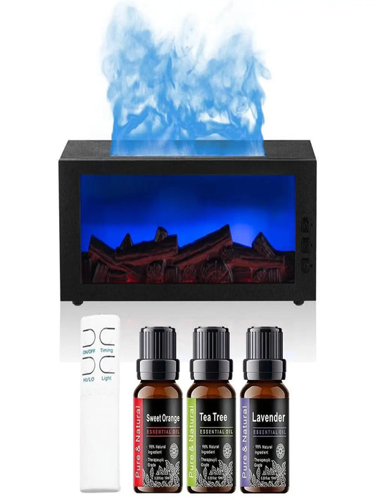 300ml Air Humidifier & Aroma Diffuser with Colorful Fireplace Flame, Essential Oil Diffuser and Aromatherapy Machine, Remote Con