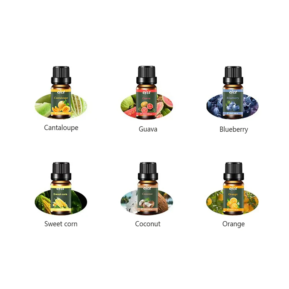 6-Piece Essential Oil Set with 6 Fragrance Options -Oils for Aromatherapy, Used For Diffuser Aroma Relax (Includes Cantaloupe,Gu