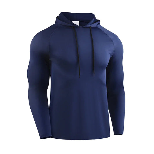 Running Long Sleeve T Shirt Men Sportswear Hooded T-shirt Elastic Jersey Gym Fitness Male Tops Tee Training Sport Tracksuit Men