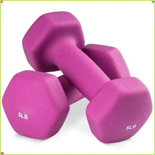 Neoprene Coated Dumbbells - Set of 2 (5 lbs each), Dumbbell Set, Dumbbells, Hexagonal, Versatile