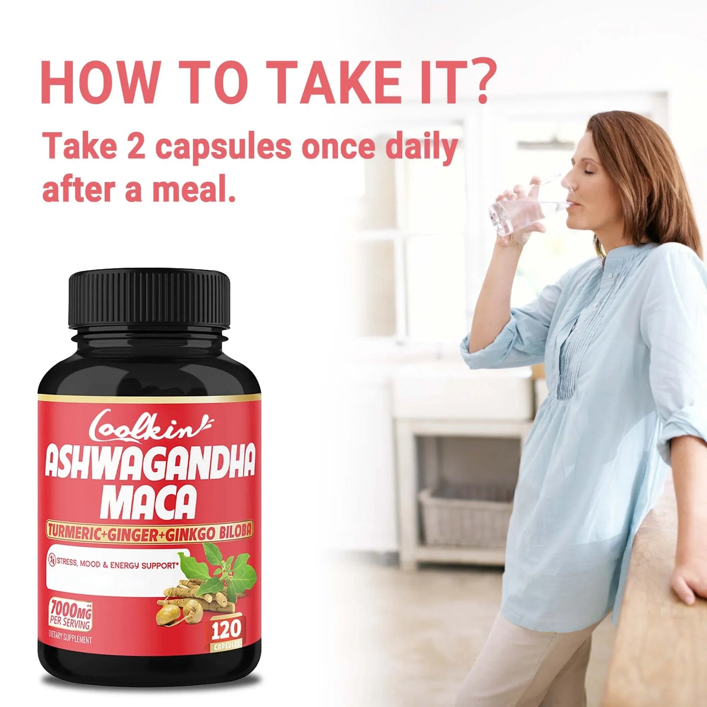 Ashwagandha and Maca - Supports Natural Health, Energy, Performance and Mood Supplements, Enhances Blood Flow - 120 Capsules