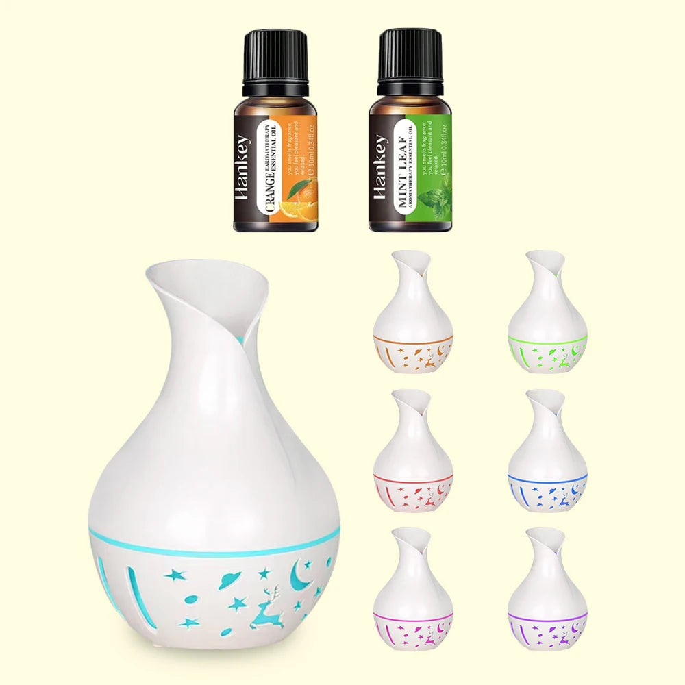 Mini Ultrasonic Aroma Diffuser LED Night Light Electric Essential Oil Diffuser aromatherapy HOME,Includes two bottles of essenti