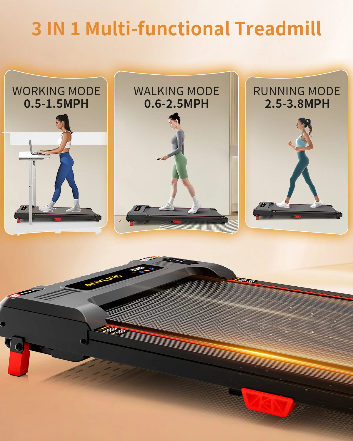 Under Desk Treadmill, Incline Walking Pad Treadmill 330lbs Capacity, 2.5HP Portable Treadmills for Home
