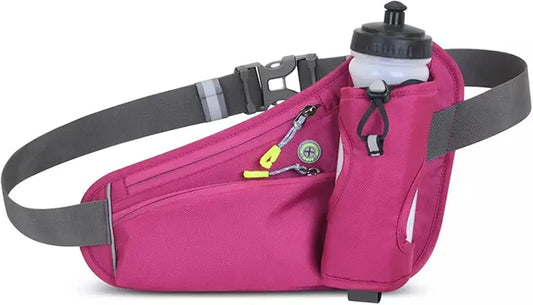 Pack with Water Bottle Holder, Hydration  Belt for Men Women Waist Bag Suitable for  (Bottle Not Included) (Pink)