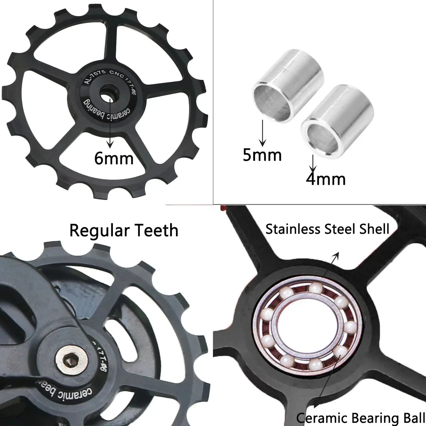 10T 11T 12T 13T 14T 15T 16T 17T Bike Aluminum Alloy Guide Wheel Pulley Rear Derailleur Bicycle Accessories