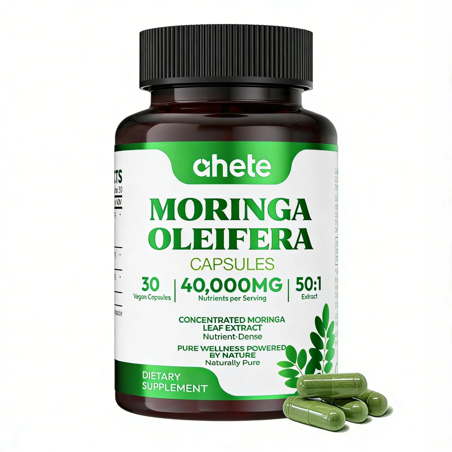 AHETE Moringa Capsules with Turmeric & Black Pepper - Glowing Skin, Antioxidant, Detox & Slimming Support, Vegan