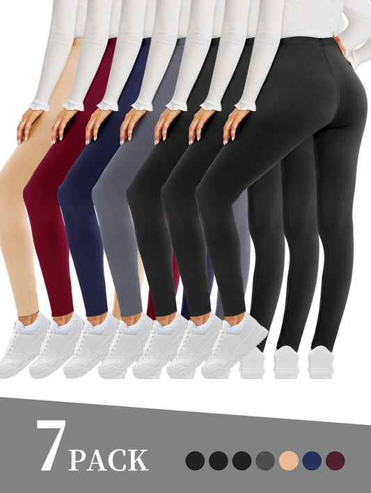 7 Pack Leggings for Women Butt Lift Low Waisted Tummy Control Slimming Black No See-Thru Yoga Pants Workout Running