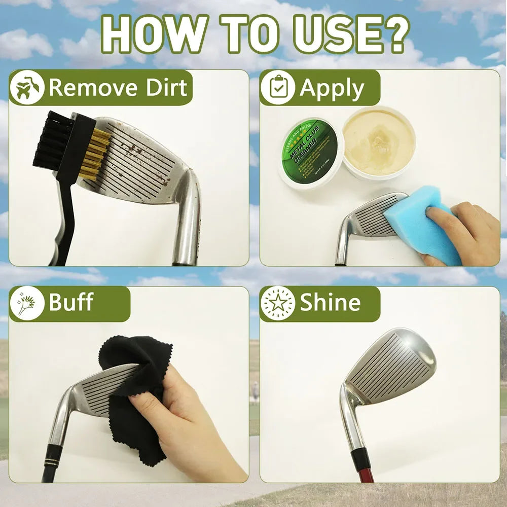 Golf Iron Polishing Kit Club Cleaner Polish Cleaning Solution Golf Club Care Set Golf Brush Cleaner Sponge Value Pack