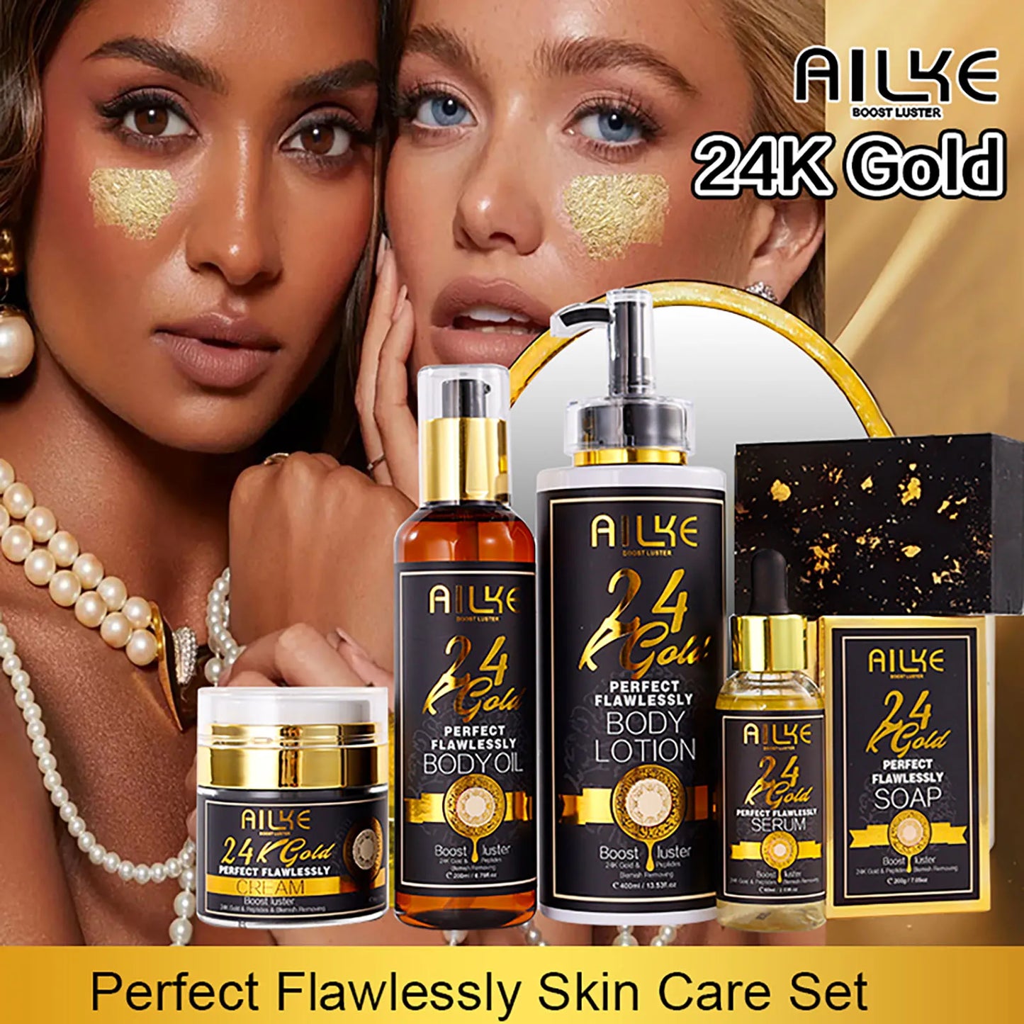 Ailke 24K Gold Collagen Cream Joint Removing Dark Spot Strong Whitening Face Anti Aging Skin Care Set