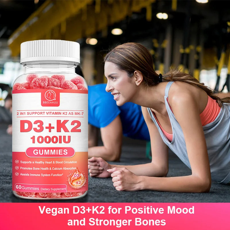 BBEEAAUU Vitamin D3 & Vitamin K2 Supplement Bone Support D3 K2 Gummies Vegan Non-GMO Gluten Free Improves Muscle Function