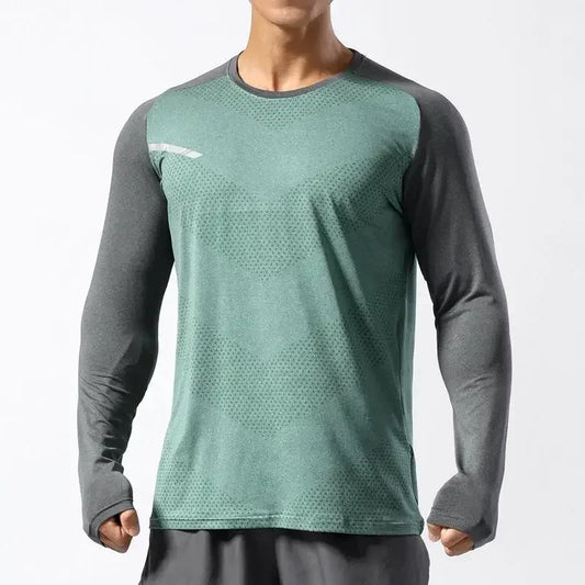 Men's Sport Long Sleeve Tops Quick Dry Fitness T-shirts Bodybuilding Gym Tees Casual Skinny Elastic Breathability Sportswear