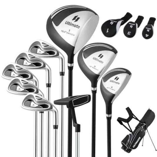 9 10 12 Pieces Men's Complete Golf Clubs Set with 460CC Driver Fairway Wood Hybrid Irons Putter Portable Regular Golf Club Pack