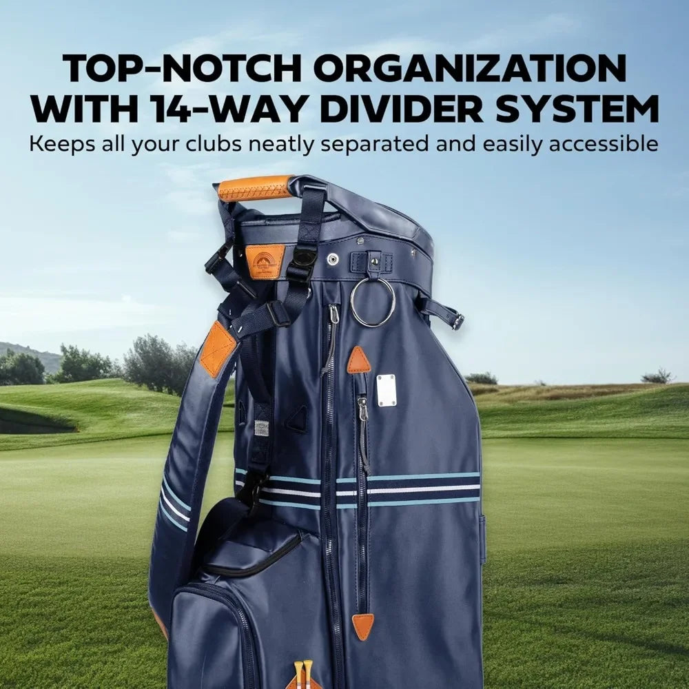 Mid-Stripe 4-Way Cart Bag - Durable and Comfortable Golf Cart Bag with Eight Pockets for Storage - Features a Chrome Customized