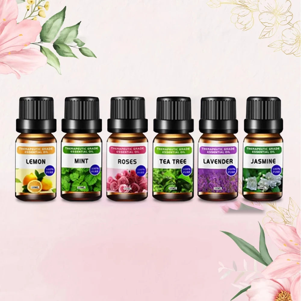 6pcs Essential Oil Set 10ml pure natural aromatherapy essential oil Lemon Mint Rose Tea Tree Lavender Jasmine diffusing Candle.