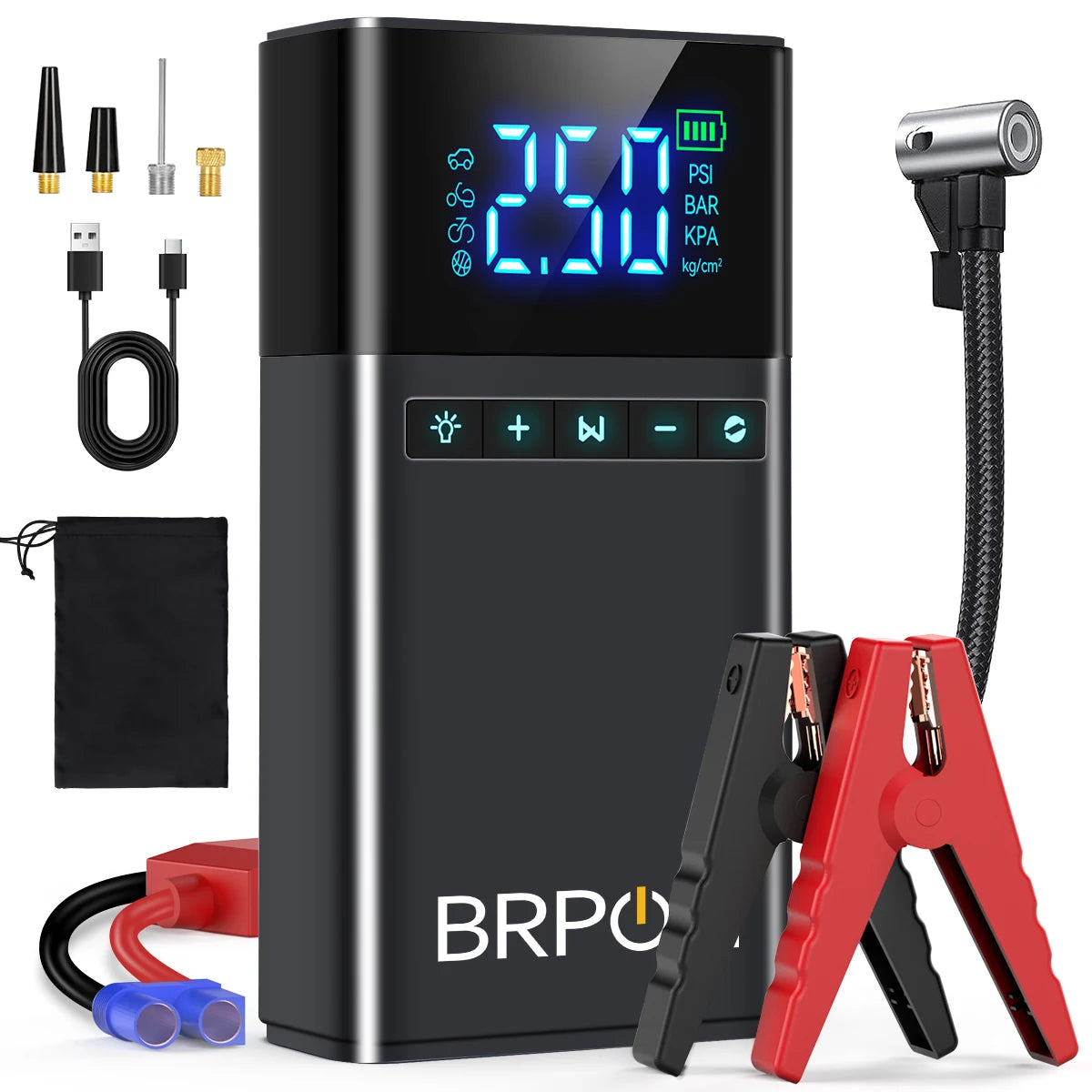 4 In 1 Jump Starter Air Compressor Power Bank LED Light 12000mAh 150PSI Wireless Electric Pump For Outdoor Travel Car Electronic