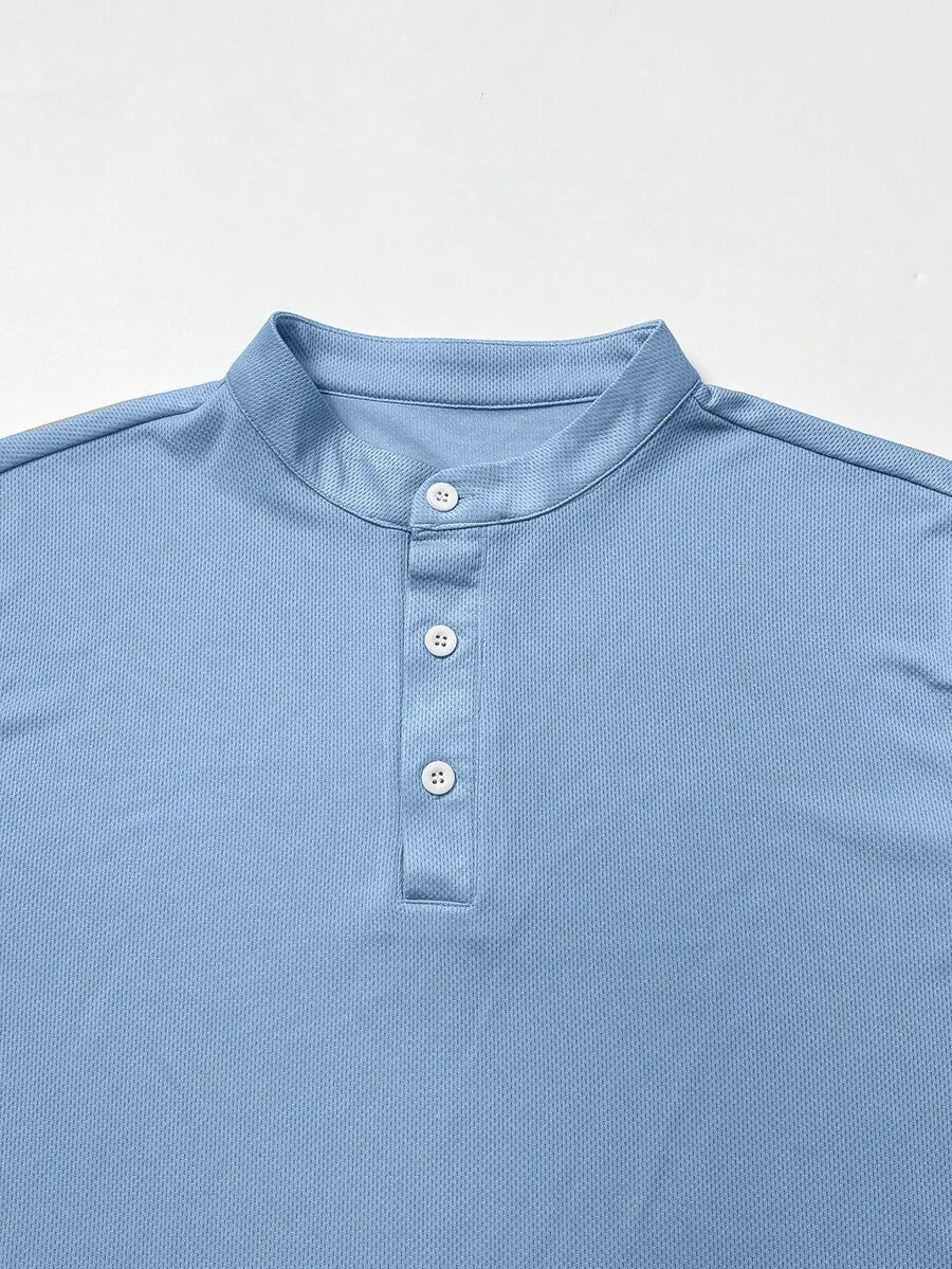 Men's Light Blue Solid Short Sleeve Polo Shirt and Matching Shorts Set, Summer Casual Outfit