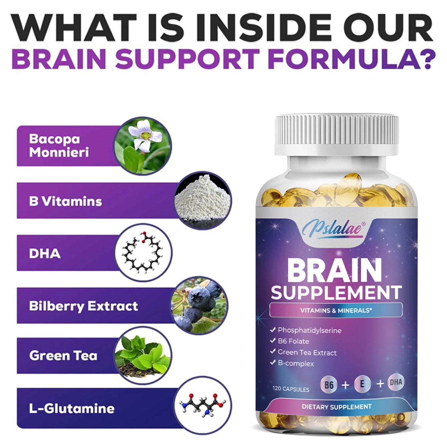 Brain Supplement - Boosts Brain Function, Helps Improve Memory, Concentration and Intelligence - 120 Capsules