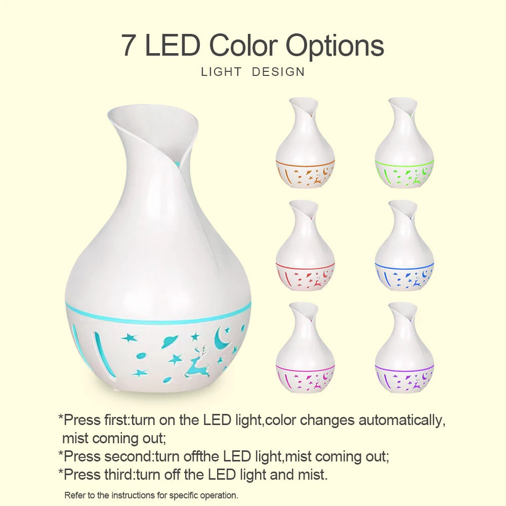 Mini Ultrasonic Aroma Diffuser LED Night Light Electric Essential Oil Diffuser aromatherapy HOME,Includes two bottles of essenti