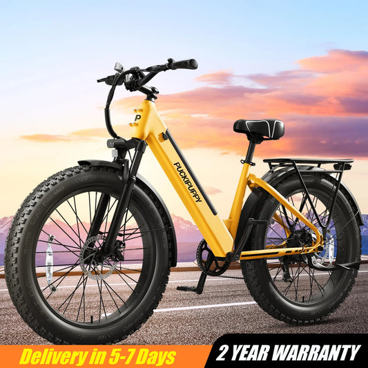 PUCKIPUPPY Samoyed Electric Bike for Adults 960W Peak 28MPH Commuter E-Bike 7 Speed All Terrain 26" Fat Tire Electric Bicycle