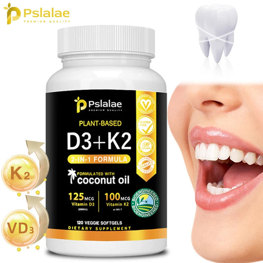 Vitamin K2+D3 - Supports Calcium, Bone and Immune Health - with Natural Organic Coconut Oil - 120 Capsules