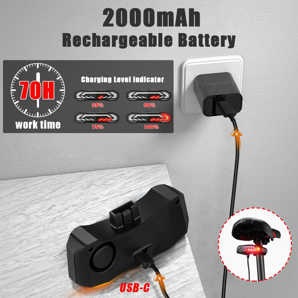 Elecpow Smart Bike Taillight Bike Anti Theft Alarm Horn With Remote Rechargeable Waterproof Bicycle Rear Lamp With Turn Signals